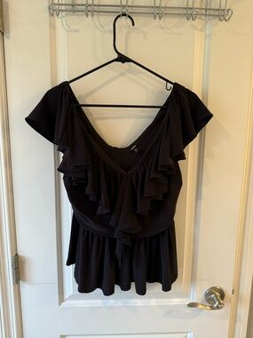Express Black Ruffle V-Neck Peplum Top